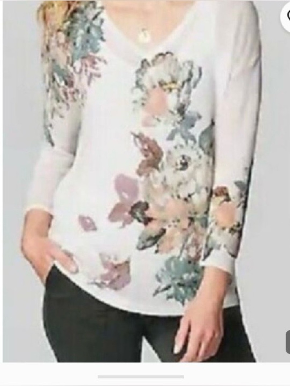 J. Jill Floral Linen Blend V-Neck Sweater Size Small Petite SP Cream Open Knit